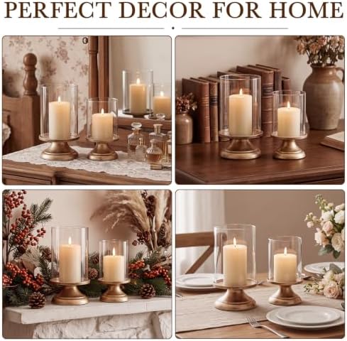 Set of 2 Hurricane Candle Holder with Glass Base,Elegant Style - Image 6