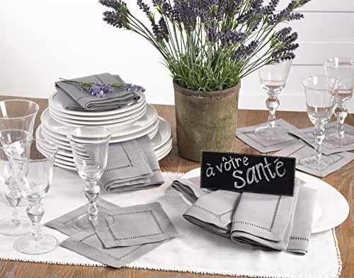 SARO LIFESTYLE Classic Hemstitch Cloth Napkins (Set of 12) - Elegant Everyday Dinner Napkins with Textured Fabric and Hemstitched Border for Dining Tables and Formal Entertaining, 20"x20", Grey - Image 4