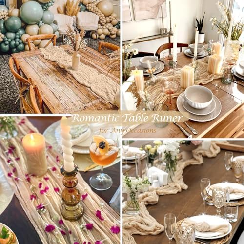 10 Pack Champagne Cheesecloth Table Runner 35x120 Inches, Boho Gold Cheese Cloth Table Runner 10FT Sheer Gauze Runner for Bridal Shower Wedding Baby Shower Party Decor - Image 5