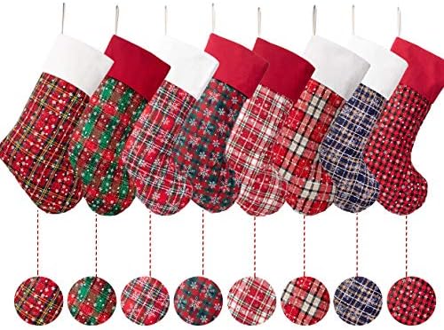 LUBOT 6 Pack Christmas Stocking(20inch) Plaid Snowflake Canvas Fireplace Hanging Xmas Stockings for Family Decorations Holiday Party Decor - Image 3