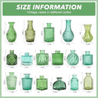 Colored Glass Vases Bulk 32 Pcs - Assorted Vintage Bud Vases for Wedding Centerpieces, Rustic Embossed Glass Bottles for Table Decor, Home Floral Arrangements with Green Series (2-6 Inch) - Image 4