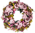 BOMAROLAN Artificial Peony Flower Wreath 19Inch Vintage Blooming Silk Peonies Spring Summer Fall Winter Large Wreaths Flower Green Leaves for Outdoor Front Door Indoor Wedding Wall Or Window Décor by BOMAROLAN