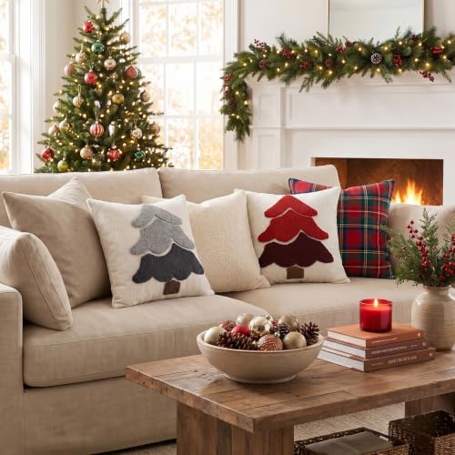 Artscope Chenille Christmas Tree Throw Pillow Covers 20x20 Set of 2-Gray - Image 5