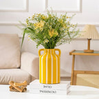 SURE YUESI Yellow Ceramic Vase with Handles, Modern Farmhouse Striped Decorative Vase, 9.1" Art Deco Tall Flower Vases for Pampas Grass, Shelf Decor, Dining Table Centerpiece, Living Room Home Decor - Image 4