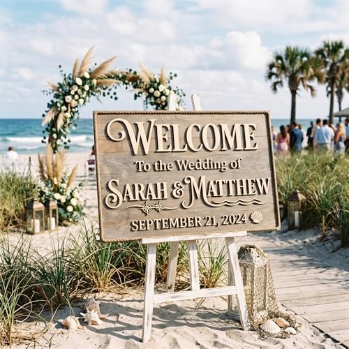 Personalized Cape Cod Nautical Beach Wedding Welcome Sign - Custom 3D Wood Seashell Ceremony Entrance & Seaside Reception Board - Multiple Sizes - Image 6