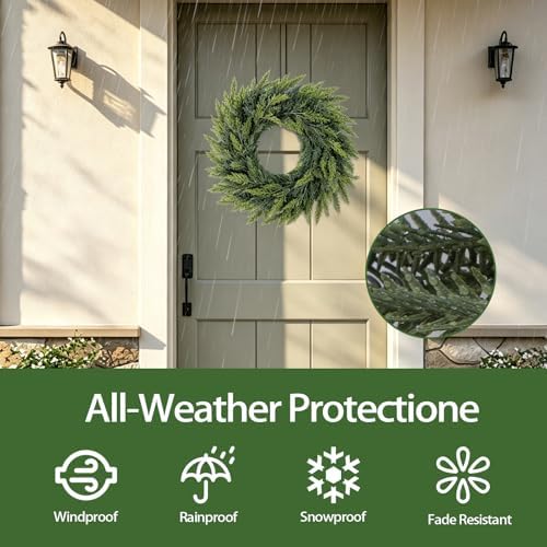 Christmas Cedar Wreath for Front Door Decoration, 24 in - Image 4
