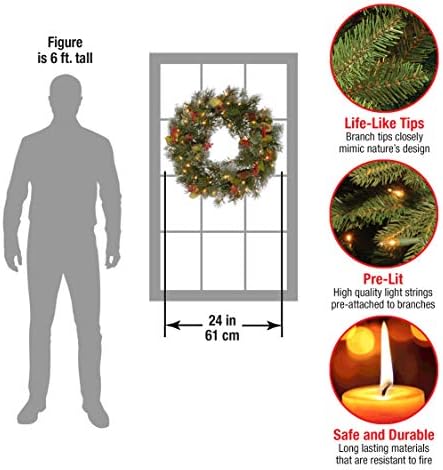 National Tree Company 24in Pre-Lit Wintry Pine Flocked Christmas Wreath - Image 3