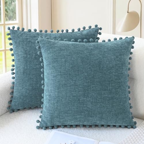 CaliTime Decorative Couch Throw Pillow Covers 22 X 22 Inches Smoke Blue by CaliTime