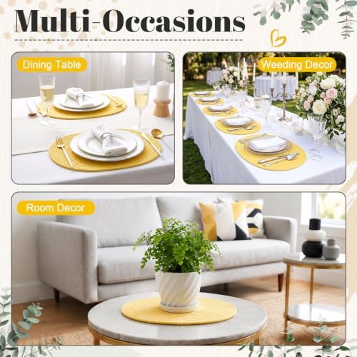 Oval Woven Placemats Set of 6, Cotton Rope 16x12 Inch, Yellow - Image 5