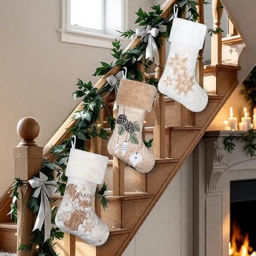 LUBOT 5 Pack Christmas Stockings Soft Large Family Xmas Stocking Set of 5 Embroidered 20" Modern Rustic Farmhouse Country Fireplace Hanging Christmas Decorations - Image 5