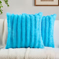 FUTEI Pack of 2 Faux Mink Fur Throw Pillow Covers 20x20 Inch, Sky Blue by FUTEI