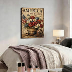Ship Next Day - Framed Patriotic Wall Art Canvas, America the Beautiful Floral Painting, Rustic Farmhouse USA Flag Canvas Print for Living Room, Kitchen, Bedroom, Office, Made in USA - Image 5