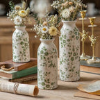Teweiqi Vintage Vase Set of 3, Ceramic Flower Vases Chinoiserie Decor, Rustic Farmhouse Vases Retro Decorative Vases, for Home Living Room Kitchen Table Mantle Shelf Decor - Green and White by TEWEIQI