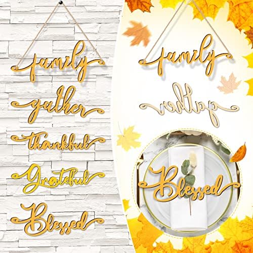 Jetec 40 Pieces Thanksgiving Decor Thankful Grateful Blessed, Gold - Image 3