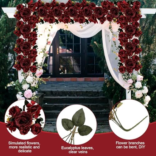 12 Bundles Burgundy Peonies Artificial Flowers for Centerpieces - Image 3