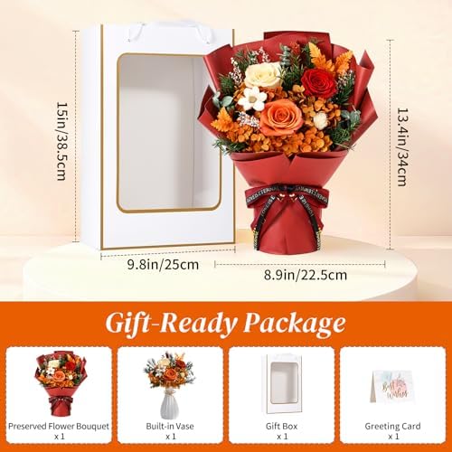 Lewondr Preserved Flowers Bouquet, Orange Rose Forever Flowers for Delivery - Image 5