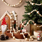 Bucherry 4 Pcs Christmas Wood Bead Garland 28.8 Feet, White, Gold - Image 3