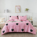 Caressma Pink Comforter Set Twin Size Black Heart Set 2pcs with Pillowsham by Caressma