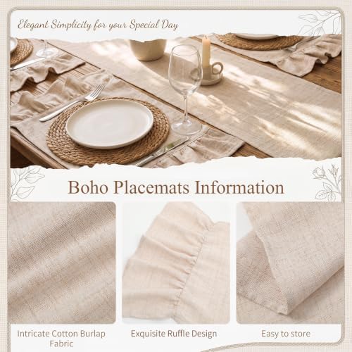 6 Boho Round Woven Placemats Ruffle Table Runner 13x72 - Image 3