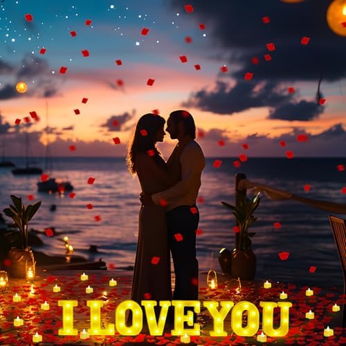 I Love You Light up Letter 24 Candles & 2000 Rose Petals, Deep Red - Image 5