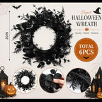 Halloween Placemats Set of 6 Artificial Black Round Wreath Charger - Image 2