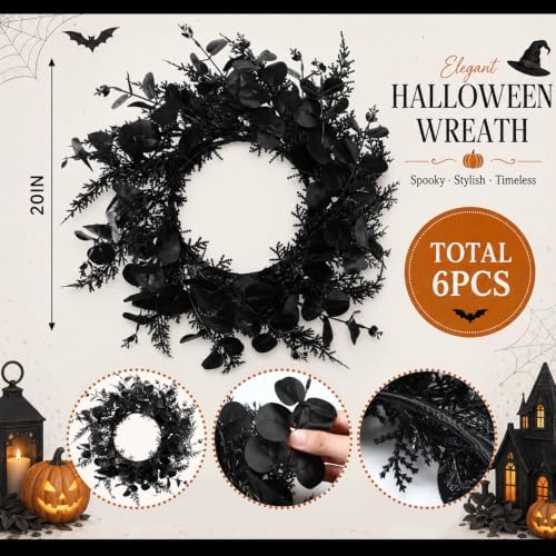 Halloween Placemats Set of 6 Artificial Black Round Wreath Charger - Image 2