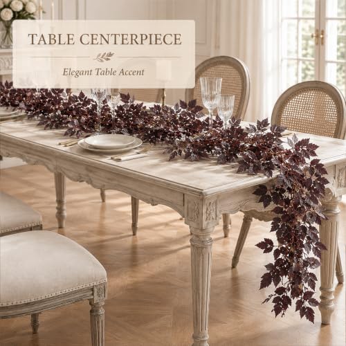 9FT Plum Cimicifuga Seeded Garland,Artificial Fall Leaf Garland for Mantel - Image 5