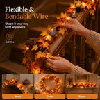 6ft/10ft Maple Leaf Fall Garland with Lights in/Outdoor (1-10ft, BAT) - Image 3