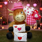 5FT Valentines Day Inflatables Highland Cow with Hearts and Love Letters, Romantic Blow Up Decorations, LED Lighted Outdoor Valentine Decor for Anniversary, Wedding, Party, Indoor Yard by HolidayInflatableDecorations