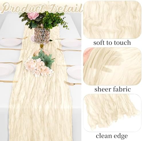 16 Pack Ivory Cheesecloth Table Runners 20x120 Inch Gauze Table Runner 10FT Easter Cheese Cloth Table Runner Rustic Sheer Runner for Wedding Baby Shower Birthday Party Table Decor - Image 3