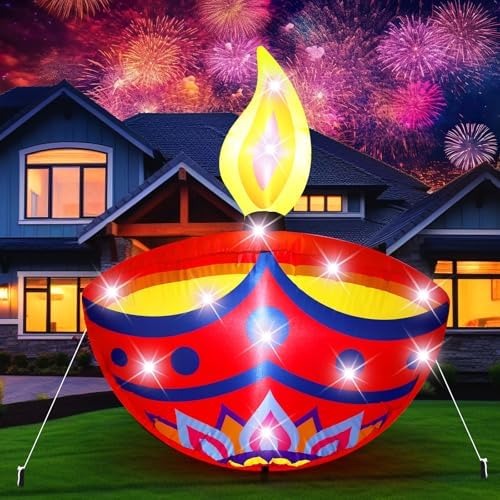 VIHOSE 4.27 ft Diwali Inflatable Diya Lamp Indian Decorations with LED by VIHOSE