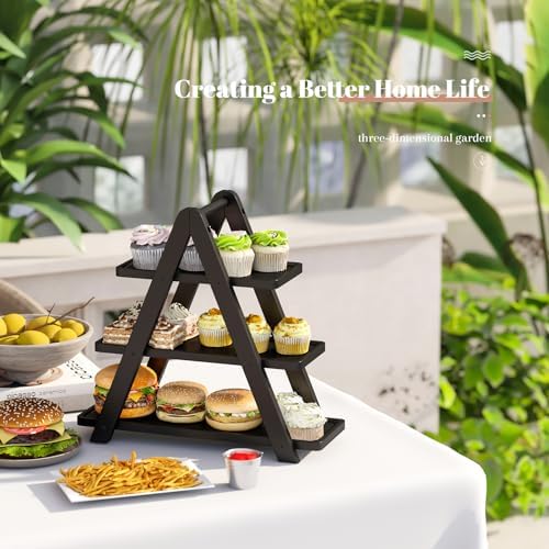 3 Tier Serving Tray Cupcake Stand and Towers Serving Tray for Party Food Tray Farmhouse Serving Platter Decorative Tray Decor Dessert Display Set Tiered Tray Stand (Black) - Image 6