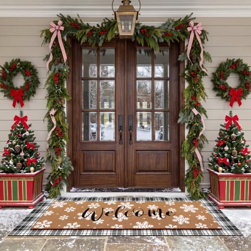 Tinideya 2 Pcs Large Winter Layered Doormat Snowflake Front Door Mat - Image 5