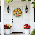 24-Inch Fall Wreaths for Front Door with Hydrangeas Dahlias Daisy Silk Flowers and Berry Greenery for All Seasons Indoor Outdoor Wedding Farmhouse Porch Wall Living Room Home Wedding Decor - Image 4