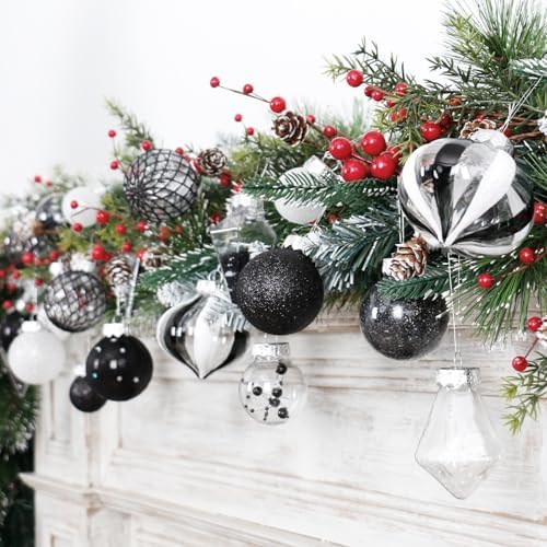 34PCS Black/White Christmas Ball Ornaments Set for Tree Decor - Image 6