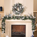 Valery Madelyn 24'' Pre-Lit Christmas Wreath for Front Door with Light, Large Lighted Outdoor Christmas Wreath with Silvery White Xmas Balls & Pinecones for Home Porch Fireplace Window Holiday Decor - Image 2