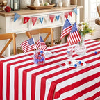 Fanqisi 2 Packs Red and White Striped Tablecloth 57 x 84 Inch Waterproof Patriotic Table Cloth Rectangle Table Cover for Birthday Baby Shower Wedding Outdoor Summer Party Decoration - Image 2