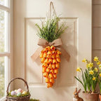 Suncalla 1 Pack Easter Tulip Carrot Wreath Decoration, 24 Inch Spring Artificial Orange Carrot Wreath Decor with Green Branches Spring Flower and Easter Egg for Home Door Wall Mantel Window Decor - Image 5