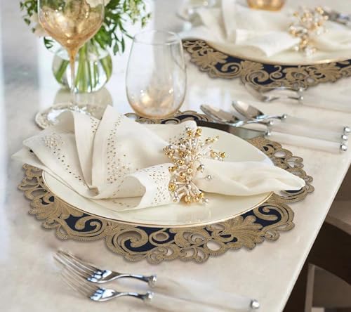 Decozen Set of 12 Doilies for Table, Lace Doilies - Rustic, Crochet, Farmhouse, Kitchen, Round Christmas Placemats - Dining Table Centerpiece Decor - 15 inch Gold Blue, The Vintage Opulence Collection - Image 2