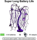 24Inch Halloween Lighted Willow Tree Bonsai Light 80 Purple LED Lights Table Top Lamp Artificial Tree Desk Decor with 4 Spiders Adapter Plug in/Battery Powered for Christmas Nativity Decoration - Image 4