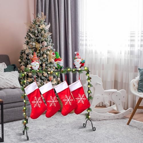 Sliner Christmas Stocking Holder with 12 Detachable Hooks 39.8 in Metal Stocking Holder Stand with String Lights, Freestanding Hangers Racks for Floor Fireplace Living Room(Reindeer) - Image 6