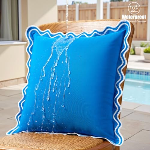 JOJOGOGO Light Blue Scalloped Outdoor Lumbar Pillow Covers 12x20 Set of 2 - Image 2