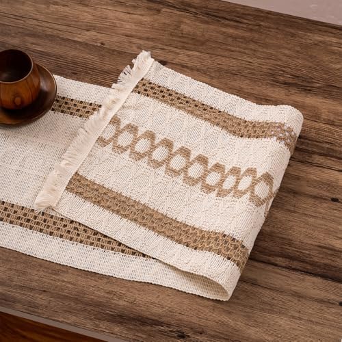 Niviy Boho Table Runner with Tassels 12 x 144 Inches Long, Cream & Brown Rustic Farmhouse Table Runner with Tassels for Home Kitchen Holiday Party and Wedding Decor Runner - Image 7