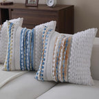 Boho Throw pillow covers 18x18 set of 2 farmhouse decorative Couch pillow covers neutral Accent throw pillows covers striped outdoor cushion covers square textured chenille pillow cases for sofa bed - Image 4