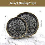 HOME ARCHIVE Round Serving Tray with with Handles Antique Look & Stylish Design Decorative Trays for Kitchen Round Ottoman Tray for Dinning Living Room & Home Decor Pack of 2 (Silver-Gold) - Image 2