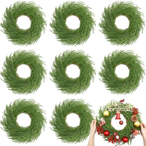 Zeyune 8 Pcs 14" Christmas DIY Green Wreath Artificial Wreath, Norfolk Pine by Zeyune
