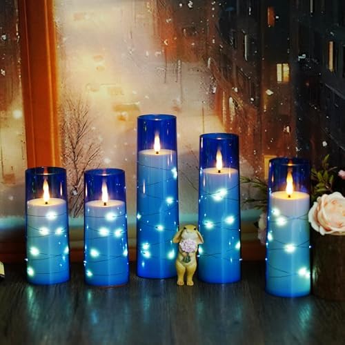 kakoya Flameless LED Candles with Timer 5 Pc Flickering Flameless Candles for Romantic Ambiance and Home Decoration Stable Acrylic Shell,with Embedded Star String，Battery Operated Candles（Blue） - Image 6