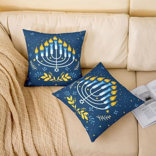 Erosebridal Hanukkah Decorative Pillow Covers, Menorah Chanukah Holiday Throw Pillow Covers 24X24 Set of 2, Hanukkah Gifts Cushion Cases for Couch Bed Sofa Home Decor - Image 2