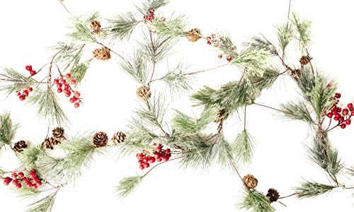 Christmas Smokey Pine and Red Berry Garland 6 Feet - Image 2
