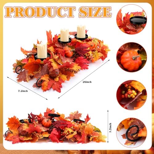 Yunlly Fall Candleholder Centerpiece Maple Leaf Pumpkin Table,Bright Style - Image 3